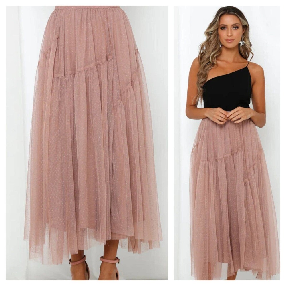Hello Molly Another Fairytale Midi Skirt Tulle Dotted Mesh Dark Blush | XL